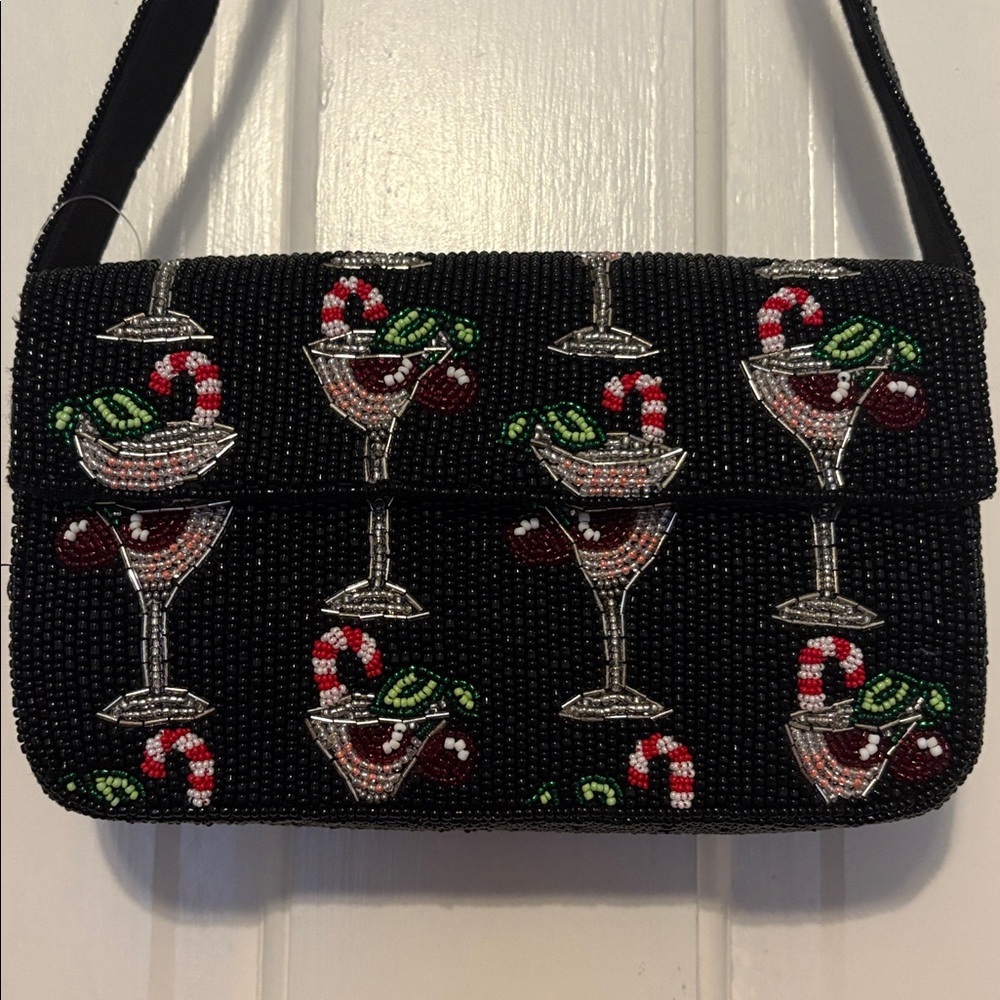 Anthropologie Fiona food & drink edition: Black Cocktail Motif Shoulder Bag NWOT - Picture 6 of 10